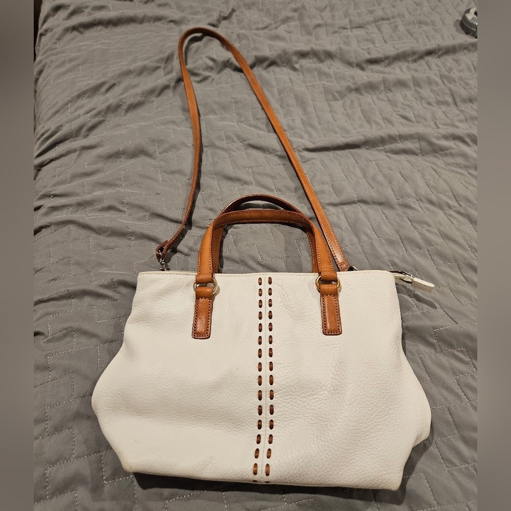 Fossil white and brown leather purse